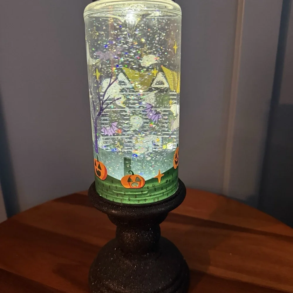 Halloween Lighted Glitter Water Globe Candle Lantern Witch Ghost Pumpkin F/W